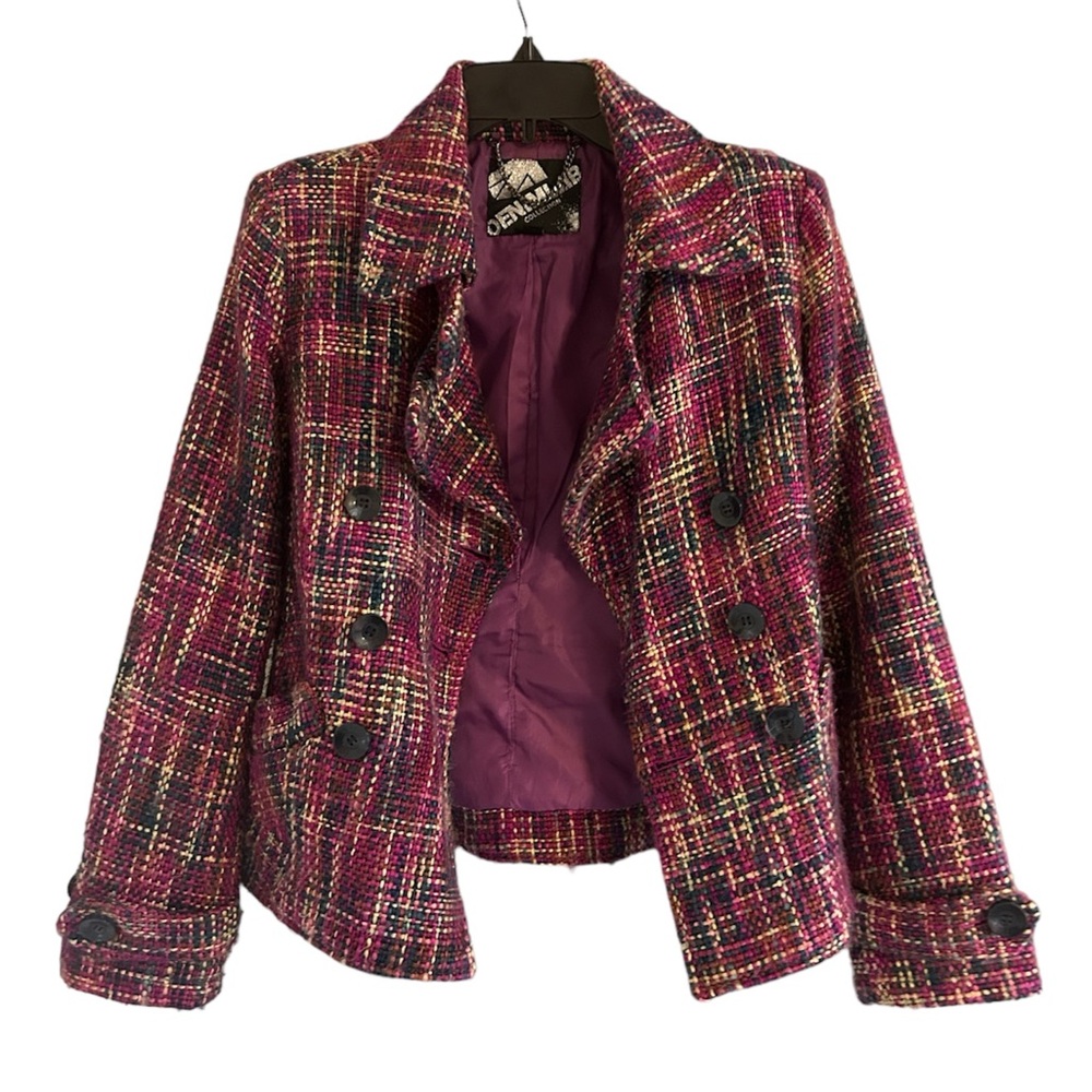 Denim Lab tweed multicolor button down lined size small long sleeve suit jacket